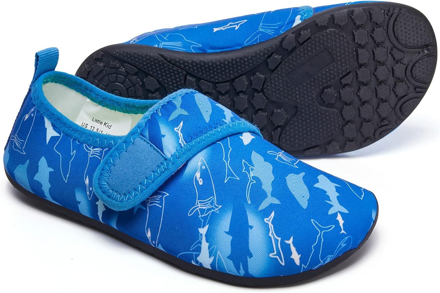 imageHIITAVE Kids Water Shoes NonSlip Beach Swim Barefoot Quick Dry Aqua Pool Socks for Boys amp Girls ToddlerTp SkyShark