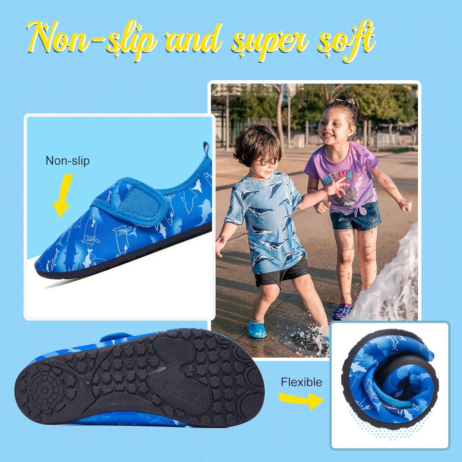 imageHIITAVE Kids Water Shoes NonSlip Beach Swim Barefoot Quick Dry Aqua Pool Socks for Boys amp Girls ToddlerTp SkyShark