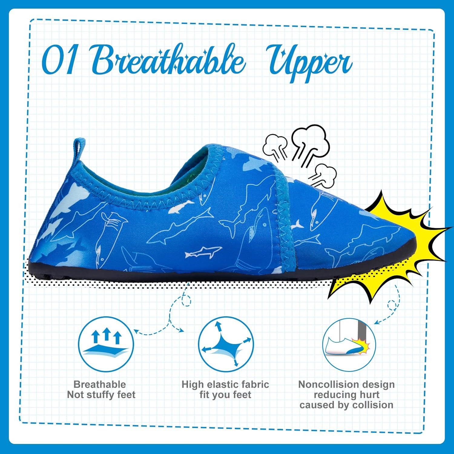 imageHIITAVE Kids Water Shoes NonSlip Beach Swim Barefoot Quick Dry Aqua Pool Socks for Boys amp Girls ToddlerTp SkyShark
