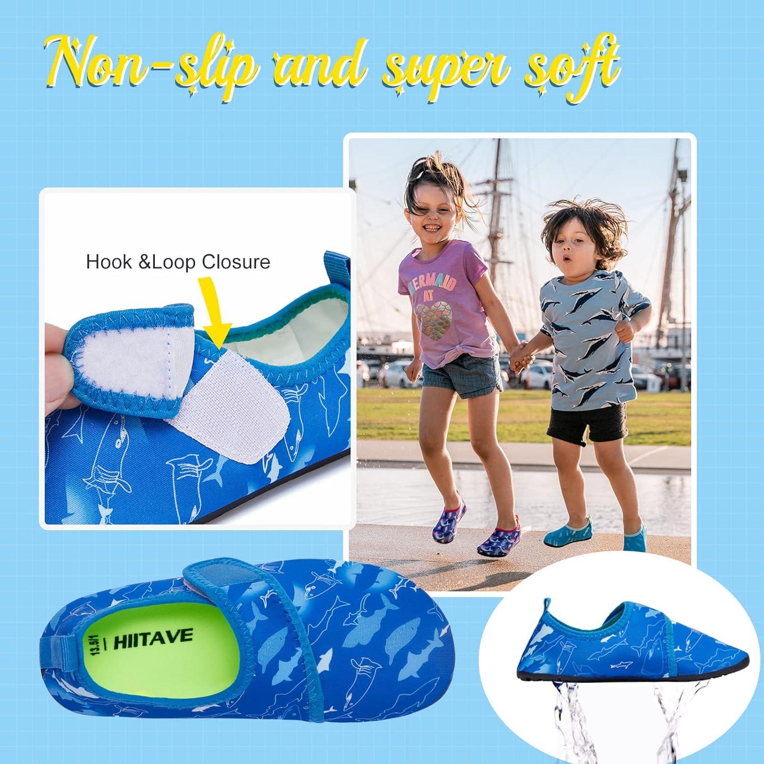 imageHIITAVE Kids Water Shoes NonSlip Beach Swim Barefoot Quick Dry Aqua Pool Socks for Boys amp Girls ToddlerTp SkyShark