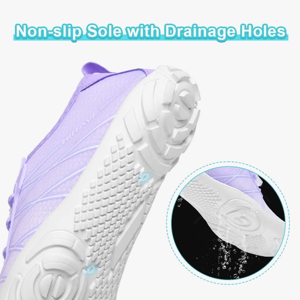 imageHIITAVE Water Shoes Non Slip Aqua Shoes Barefoot Quick Dry Lightweight with Beach River Swim Pool for Men Women Gradient ColorLavender